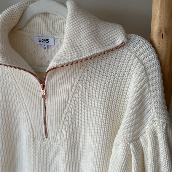 525 America Ivory Cable Knit Fold Collar Half Zip Drop Puff Sleeve Sweater S - Picture 3 of 11